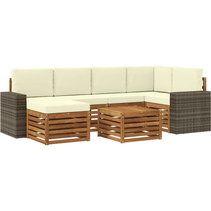 vidaXL Outdoor-Sofagarnitur 7 stk. 5-Sitzer Natur und Creme 3384606 – Bild 2