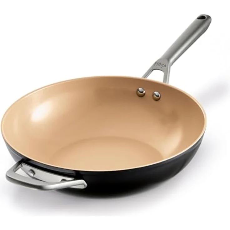 Ninja Extended Life 28cm Keramik-Wok, Wokpfanne antihaftbeschichtet (ohne PFAs, PFOAs, Blei, Cadmium), geeignet für Induktion, Edelstahlgriff, Ofenfest bis 285 °C, Terrakotta & Grau, CW90928DE – Bild 2