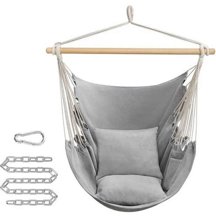 Songmics Hängesessel, Hängeschaukel, Hängestuhl mit 2 Kissen, Metallkette, bis 150 kg belastbar, Indoor und Outdoor, Wohnzimmer, Schlafzimmer, taubengrau GDC187G01