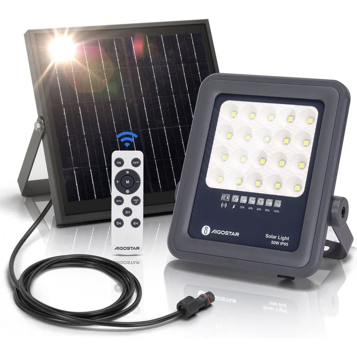 Aigostar Flutlichtstrahler Solarstrahler mit Fernbedienung,6500K,IP65 Außenstrahler,2m Kabellänge, LED fest integriert, Tageslichtweiß – Bild 5