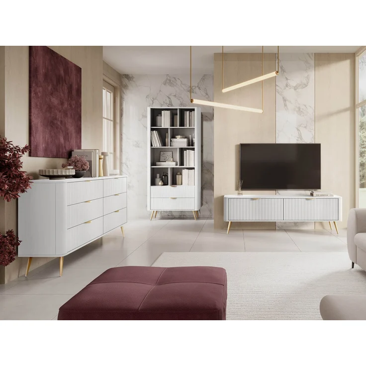 Wohnzimmer-Set Literpo III (Farbe: Weiß) – Bild 1