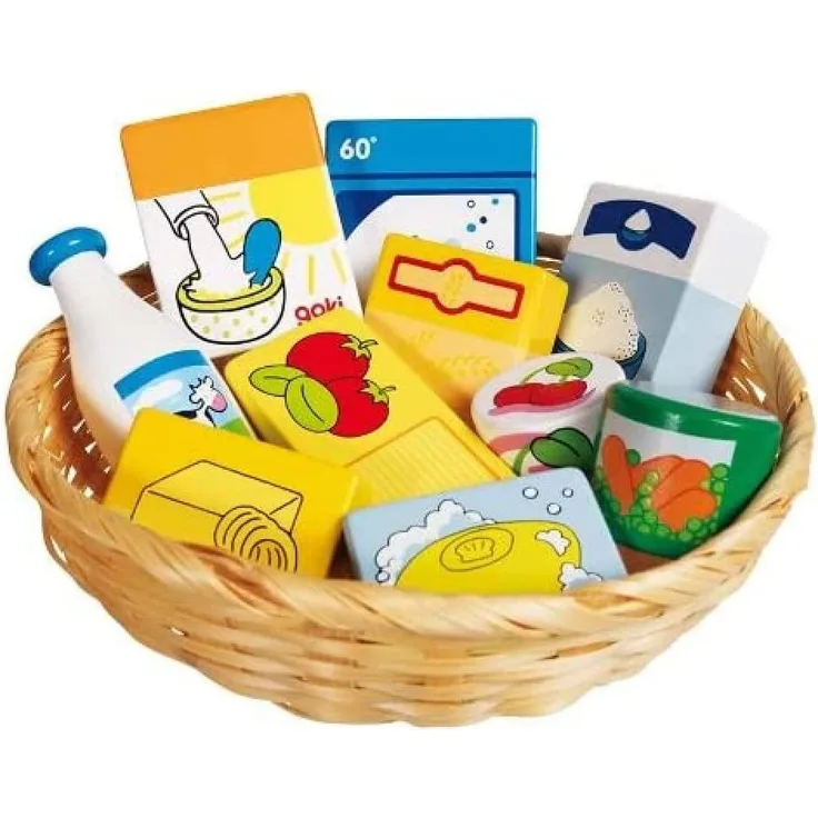 Goki 51713 - Kaufläden und Zubehör - Lebensmittel und Haushaltswaren im Korb