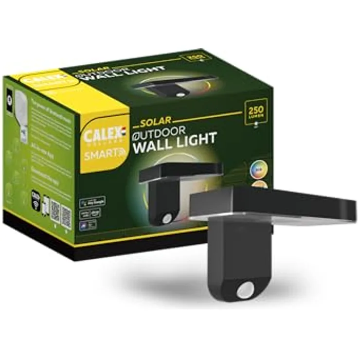 CALEX Smart Outdoor Solar LED Wandleuchte, integriertes LED-Modul, wasserdicht, App- & Sprachsteuerung, Schwarz