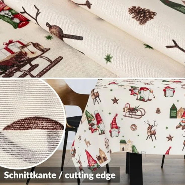 ANRO Tischdecke Weihnachten abwaschbare Weihnachtstischdecke (Einzelstück 1-tlg), Schmutzabweisend Weihnachten Rot-Grün 100x140cm – Bild 3