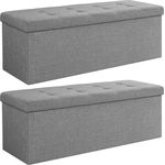 Sitzbank, 110 cm lang, Sitztruhe mit 120 L Stauraum, belastbar bis 300 kg, aus Leinen, hellgrau LSF77G