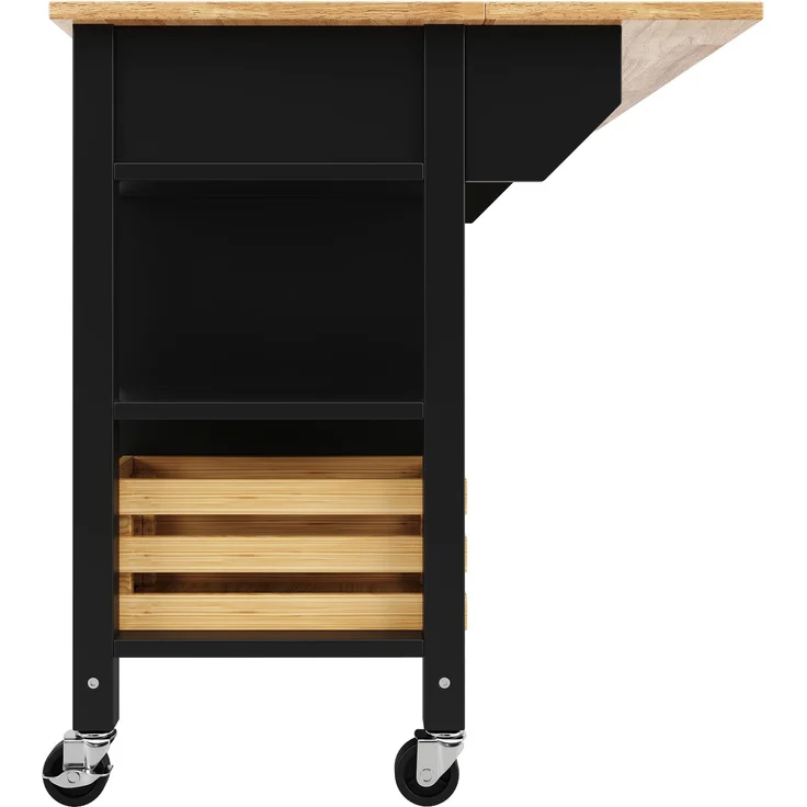 Kücheninsel 120 cm Schwarz & Natur, Küchenwagen mit klappbaren Seiten 73 cm, multifunktionaler mit Schublade und verstellbaren Ebenen – Bild 10