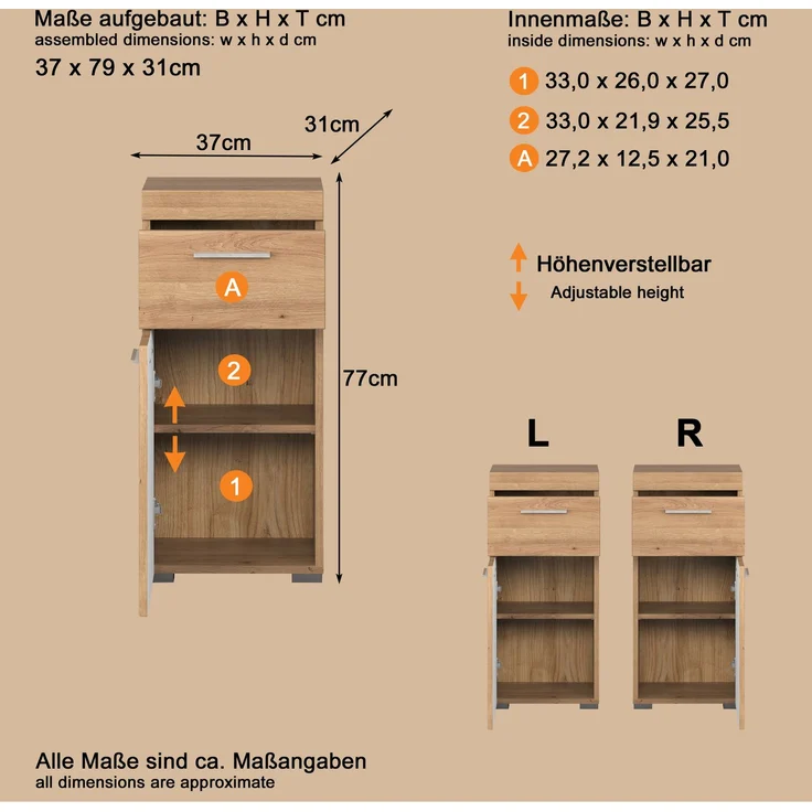 Trendteam 'Amanda' Midischrank, Holz, 79 x 31 x 37 cm, Asteiche – Bild 11