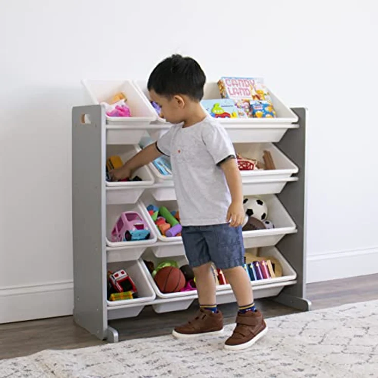 Humble Crew schickes Kinderregal in Grau/Weiß! 12 Boxen für Spielzeug, ideal für Kinderzimmer. Jetzt Ordnung mit modernem Design schaffen – Bild 4