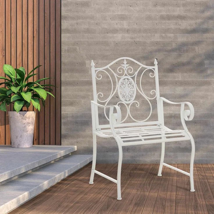 2er Set Gartenstühle AUSTIN - Metall Weiß 62x53x94 cm | Gartenstuhl Metall Terrassenstuhl Antik Verzierung Stühle Garten Balkon – Bild 2