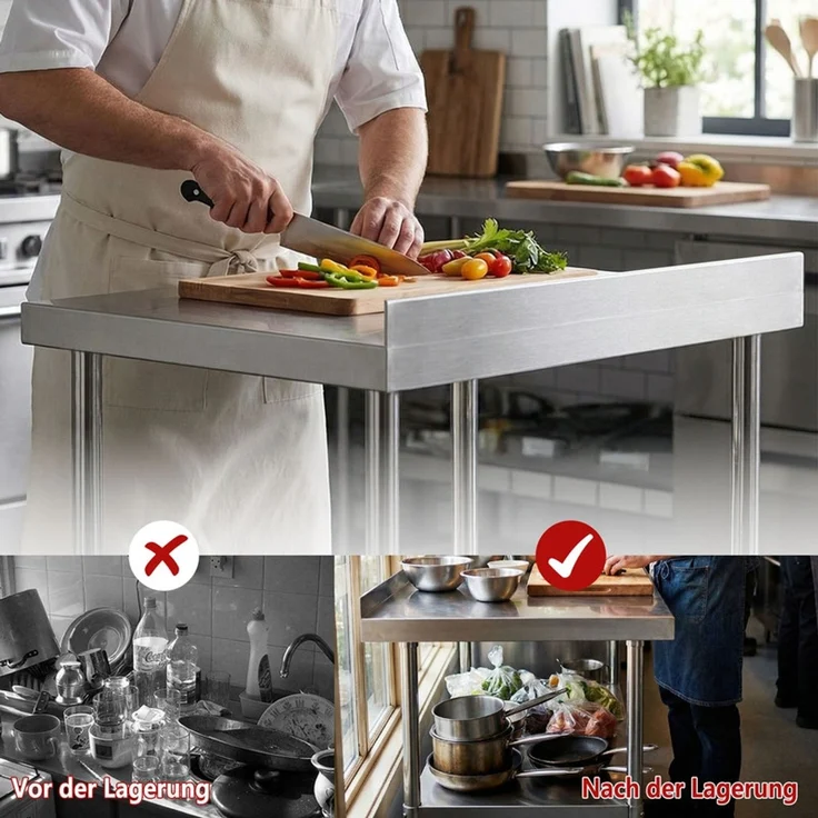 Home Nature Wohnkonzept Edelstahltisch Arbeitstisch Grilltisch Outdoor Küchentisch mit Ablagefläche, stabil bis 90 kg, 60 x 60 x 90 cm – Bild 5