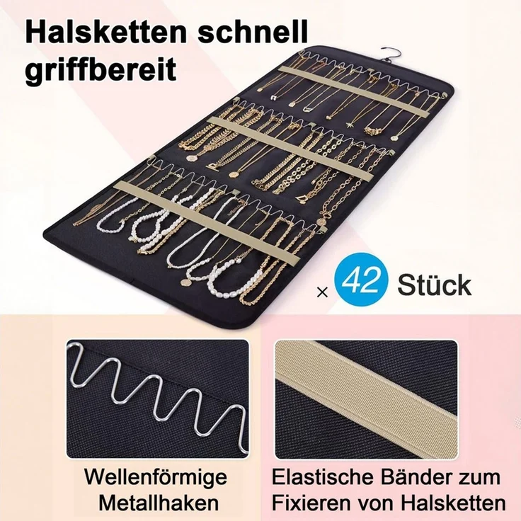 Mutig Schmuckständer Schmuck Organizer zum Aufhängen, Doppelseitige Schmuckaufbewahrung (Fächer und Taschen, Metallhaken, Schmuckhalter für Ohrringe, Halsketten, Ringe, Armbänder), Aufbewahrung an Schrank, Tür, Wand – Bild 2