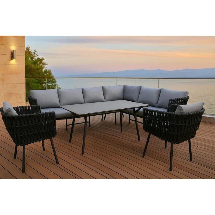 Gardissimo ABBY Ecklounge Gartenmöbel Sitzgruppe Rope rechts anthrazit – Bild 1