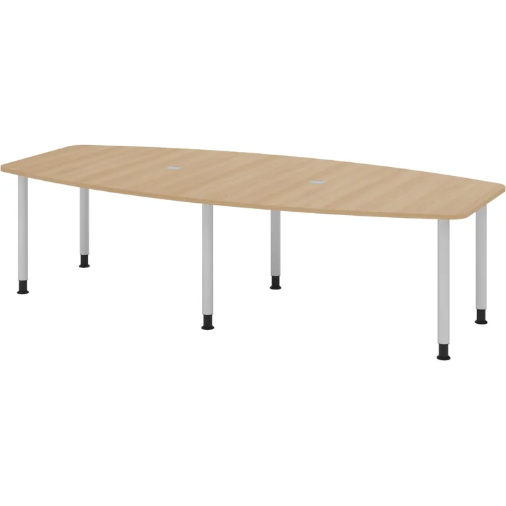 bümö Konferenztisch oval 280x130 cm in Eiche, Tischfüße in Silber - Großer Besprechungstisch, Meetingtisch für 10 Personen, XXL-Tisch für Konferenzraum, Meeting & Besprechungsraum, KT28C-E-S – Bild 1