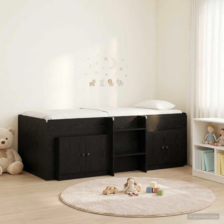 vidaXL Loft Bettgestell mit Schrank 3 stk. Schwarz Holzwerkstoff 3423383 – Bild 1