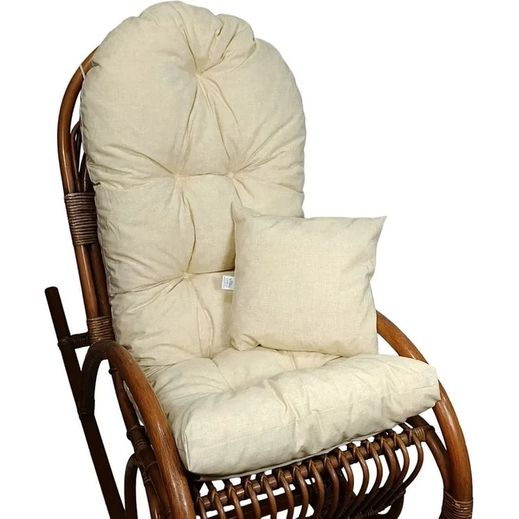 Rattani Polsterauflage Polster für Schaukelstuhl Liegestuhl 130x50x10 cm + Zierkissen 40x40, (Set Schaukelstuhlkissen + Zierkissen), Stoff Uni Living beige
