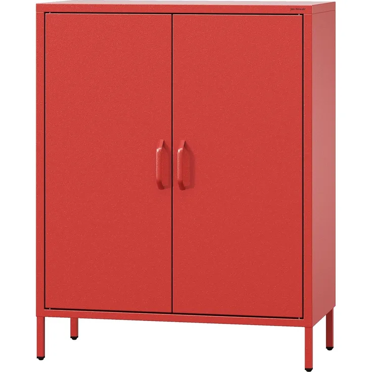 Jan Nowak Sideboard aus Metall, Kommode Glitzernd mit Doppeltür - VITO | Magnetverschluss, Verstellbare Einlegeböden | Highboard Wohnzimmer, Flur, Industriedesign | 80 x 101,5 x 40 cm | Rot