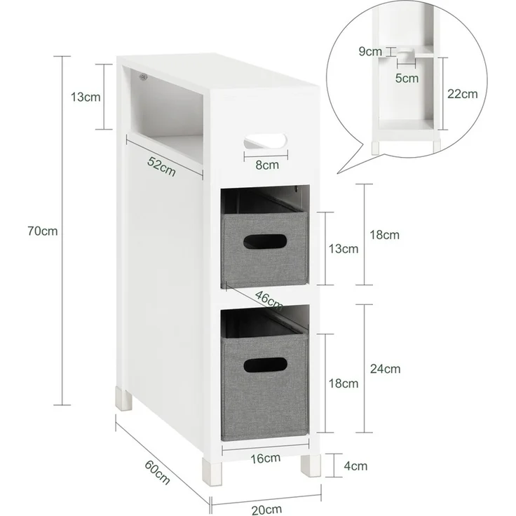 SoBuy BZR83-W Badunterschrank, MDF, Lackiert, Weiß, 60 x 70 x 20 cm – Bild 3