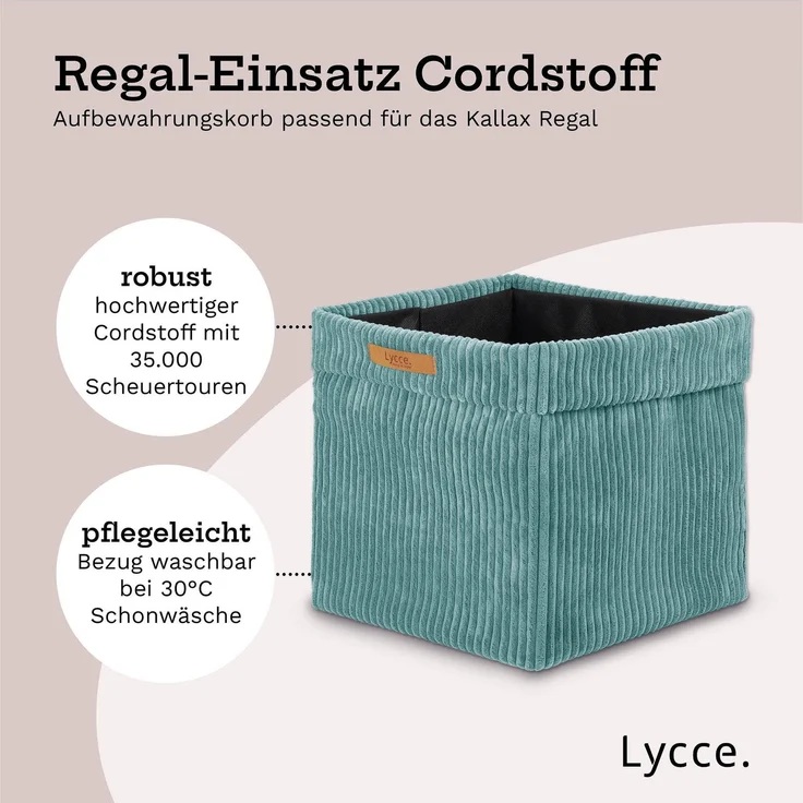 Lycce faltbare Aufbewahrungsbox, 2er Set - Cord, passend für Kallax Regal, abnehmbarer Bezug, robust, formstabil Türkis 31x33x33cm – Bild 3
