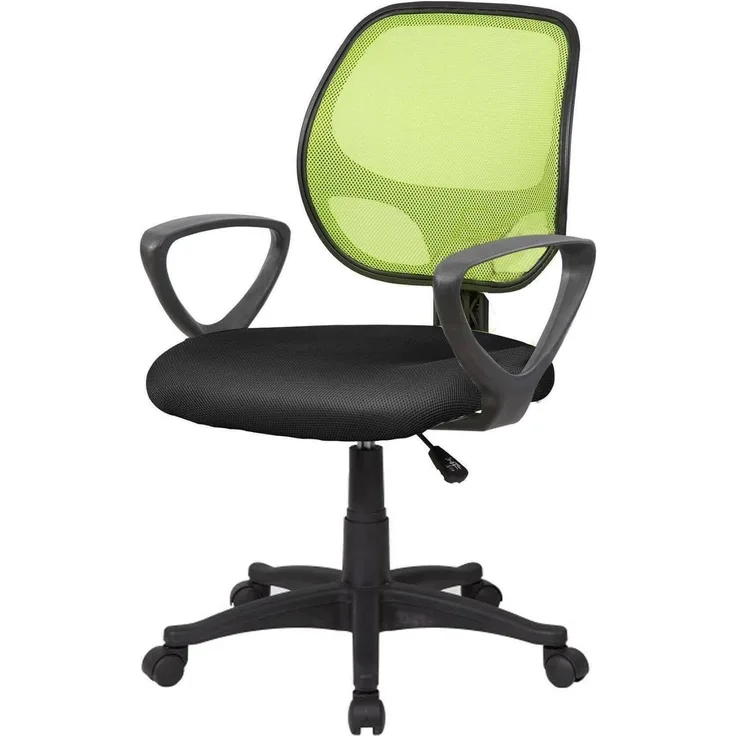 Dmora - Stuhl mit Rädern Geraldton, Mesh-Arbeitsstuhl mit Armlehnen, ergonomischer Bürositz, 56x57h88/100 cm, Schwarz und Grün