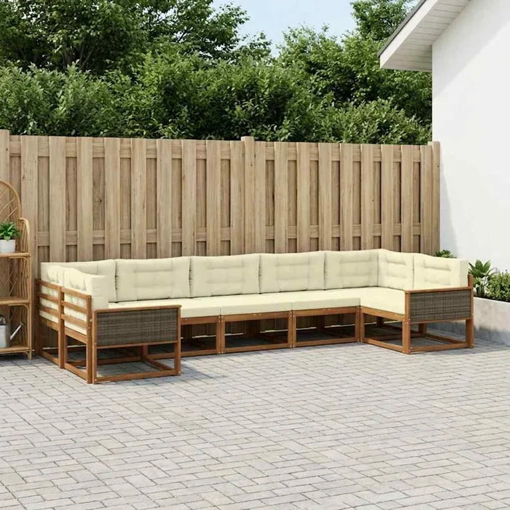 vidaXL Outdoor-Sofagarnitur 7 stk. 7-Sitzer Natur und Creme 3382858