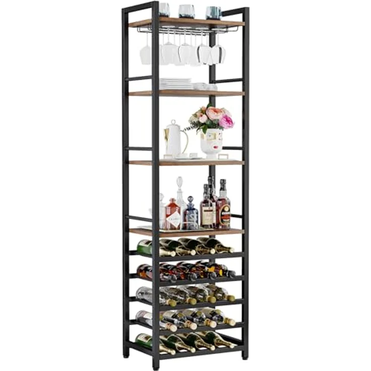 LITTLE TREE Weinregal aus Metall für 7-30 Flaschen, Wein, Flaschenregal, Kellerregal, Regale, freistehendes Weinständer für Küche, Bar, Schwarz und braun – Bild 2