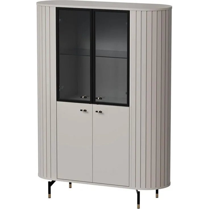 Compleo Standvitrine mit Glastüren, 4 türen, Lamellenoptik, Glamour design MODERNO