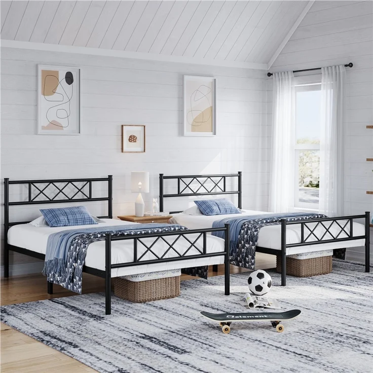 Yaheetech Bettgestell Metallbett mit Lattenrost, mit Kopfteil, 90x200cm – Bild 3