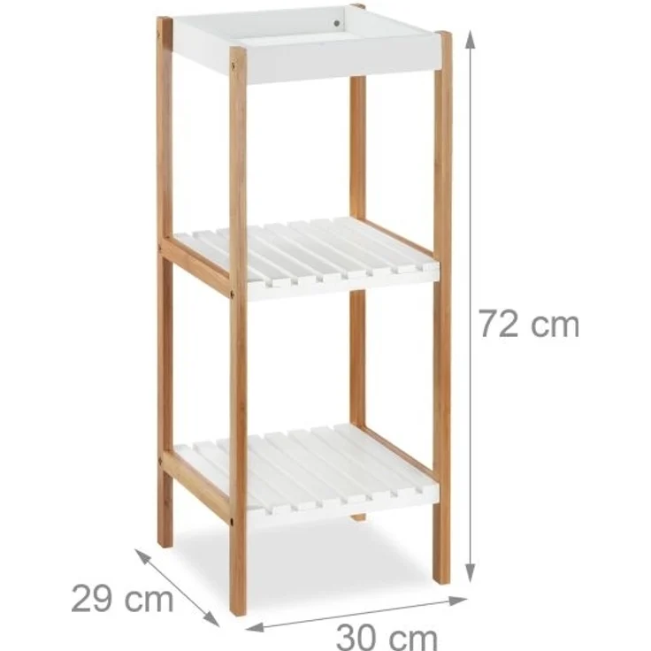 Relaxdays Badregal mit 3 Ablagen, Bambus / MDF, natur / weiß, 30 x 29 x 72 cm – Bild 4