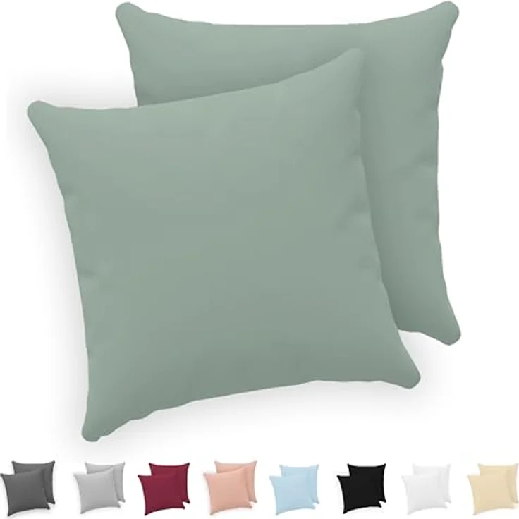 Twinzen® Kissenbezug 30x30 (2er-Set) - 100% Jersey Baumwolle 150 GSM Kissenbezüge - Grün - Für Kissenbezüge 30x30 cm - Kissenhülle - Kissenbezug mit Reißverschluss - Oeko-Tex Zertifiziert – Bild 1