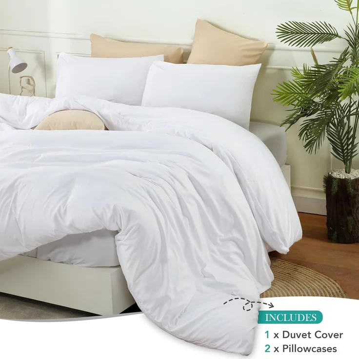 Utopia Bedding Bettbezug-Set mit Kissenbezügen – 3-teiliges Bettwäsche-Set mit Reißverschluss – 1 Bettbezug mit 2 Kissenbezügen – weich gebürstete Mikrofaser (Queensize, Weiß) – Bild 3