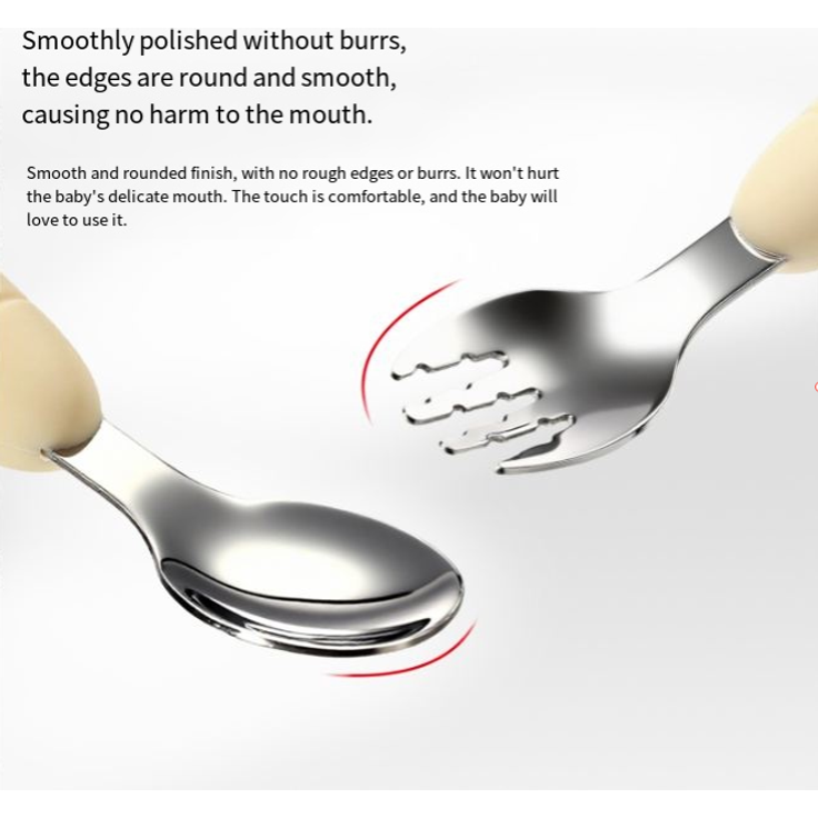 ABC Löffel aus Edelstahl 316L, niedliche raketenförmige Silikongabel und -löffel für Babys, lebensmittelechtes Babygeschirr – blau – Bild 4