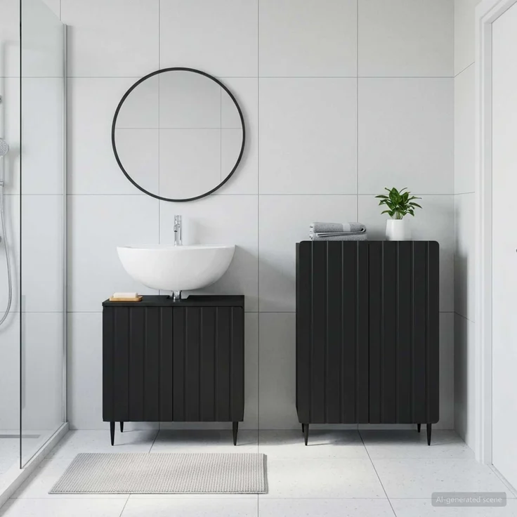 vidaXL 2-teiliges Badezimmer Schrank Set ZWOLLE Schwarz Holzwerkstoff 3417595 – Bild 1