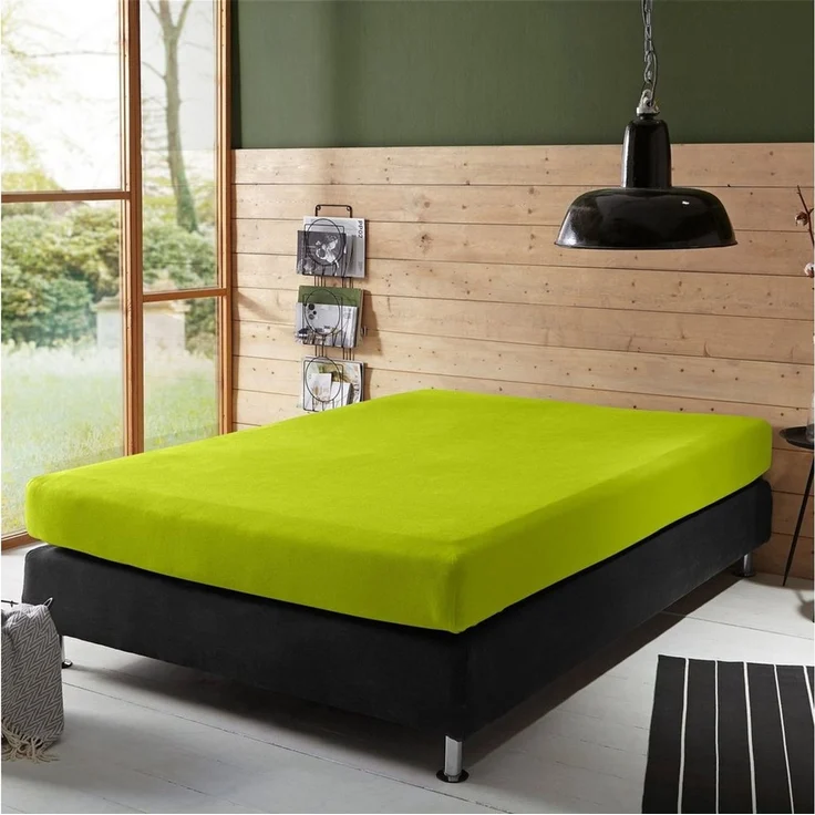 Erwin Müller 'Freising' Spannbettlaken, Gummizug: Rundumgummi, 1 Stück, Elasthan-Jersey-Stretch Uni, Apfelgrün, Boxspringbett - 120x200 cm - 130x220 cm – Bild 3