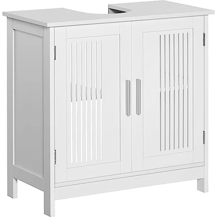 kleankin Waschtischunterschrank für Badezimmer – 2 geriffelte Türen mit verstellbarem Regal – Griffe aus Aluminiumlegierung – Maße: 60 x 30 x 60 cm (L x B x H) – MDF, weiß