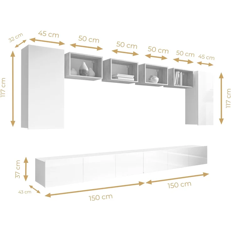 AX LIVING Möbel für Wohnzimmer Kossana 35 Design Goldene Eiche/Schwarz – Bild 3