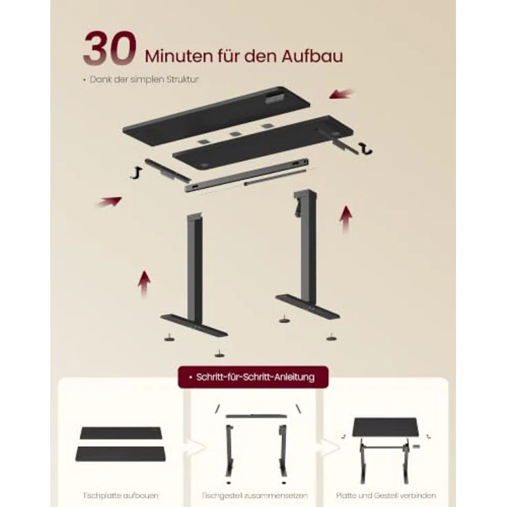 VASAGLE Höhenverstellbarer Schreibtisch, Memory-Funktion mit 4 Höhen | 100 x 60 cm, Stehtisch, Computertisch, Erinnerung bei langem Sitzen, für Büro, Schwarz, BALOK Kollektion LSD310BZ03 – Bild 7