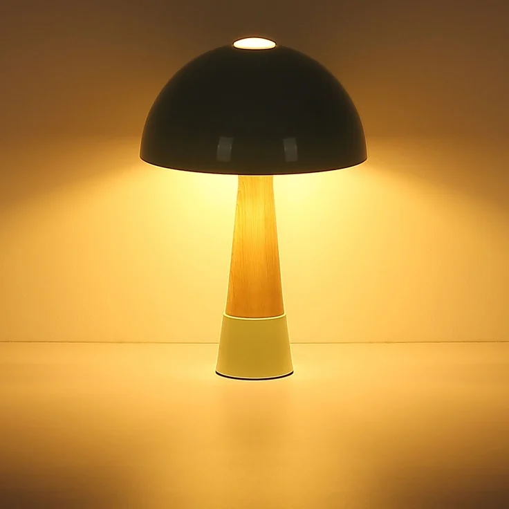 Retro Tischleuchte Pilz, Holzoptik, grün, E27, H 36,5 cm – Bild 7