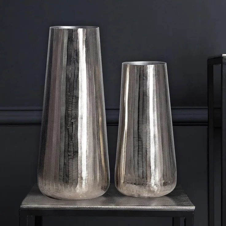 Deko Vase 2er Set Aluminium Silber Rund Blumenvase Modern