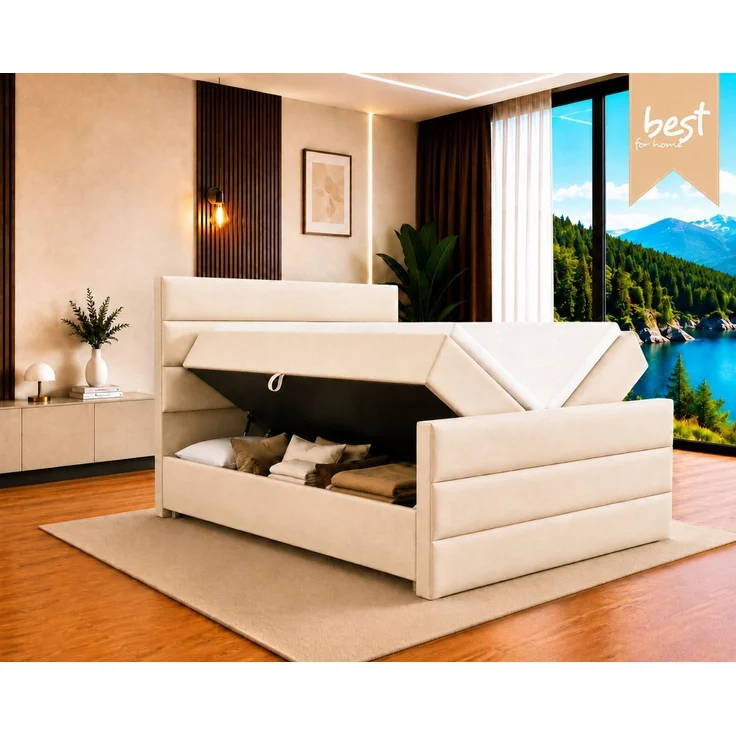 Best for Home Boxspringbett Trinity K-1 LUX – Modern Boxspringbett mit Stauraum & Komfort (Boxspringbett-Set, 1-St, Komplettes Boxspringbett-Set inklusive Matratze und Topper), Ergonomischer Schlafkomfort, großer Stauraum – Bild 2