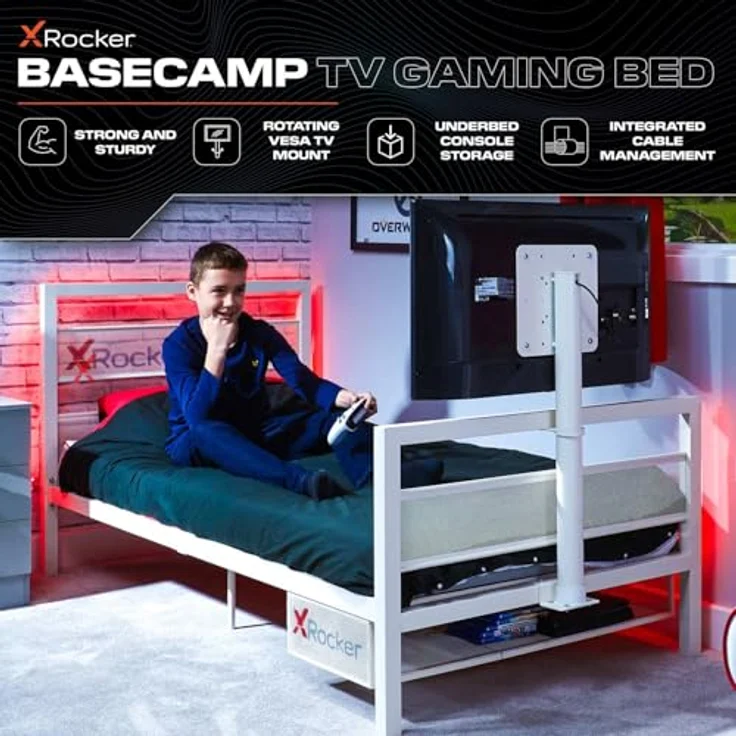X Rocker Multimediabett Basecamp Gaming Metall Bett mit TV-Halterung für Kinder & Jugendliche – Bild 4