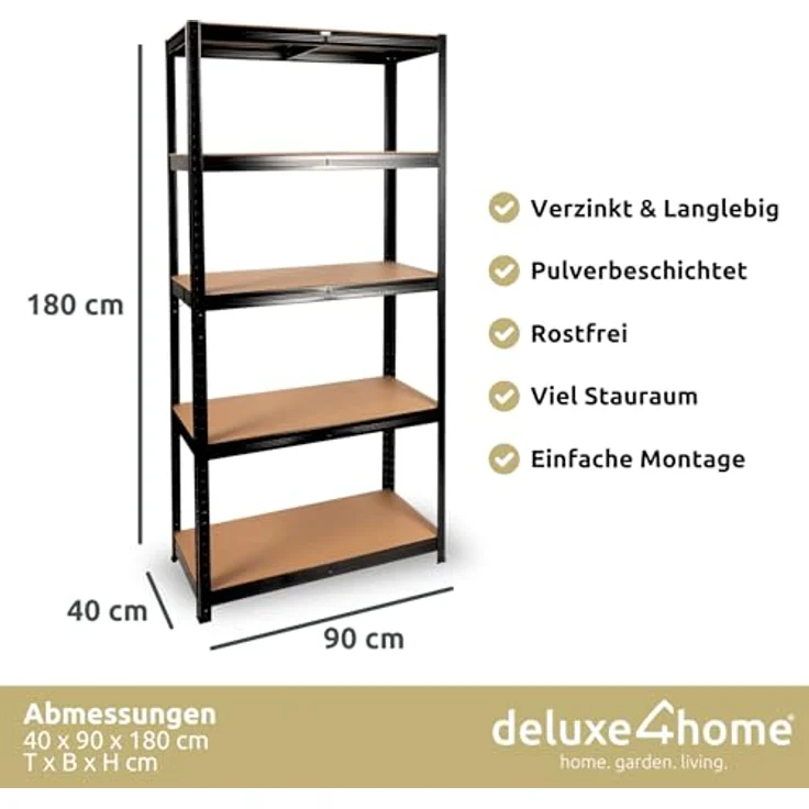 Schwerlastregal Schwarz - 40 x 90 x 180cm – Bild 3
