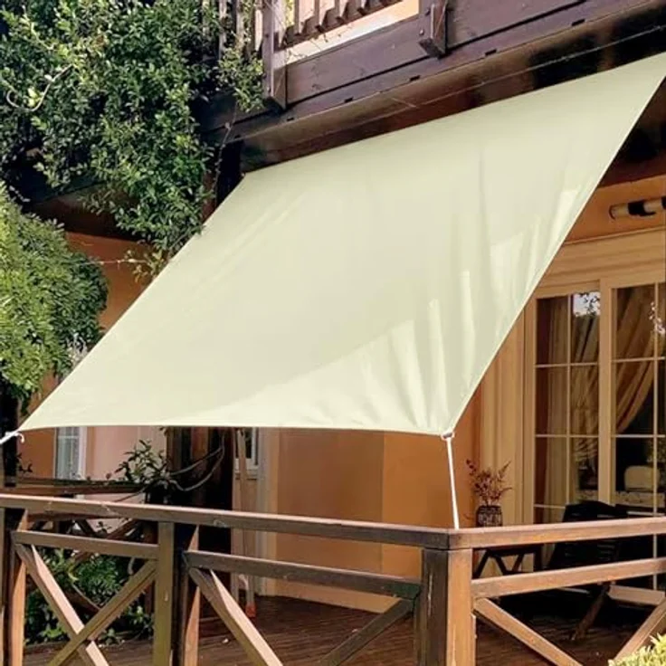 Dripex Sonnensegel wasserdicht Sonnenschutz Set 4X6 m inkl Befestigungsseile Rechteckig Polyester Imprägniert 95% UV Schutz Windschutz Wetterschutz für Balkon Garten Terrasse - Cremeweiß – Bild 9