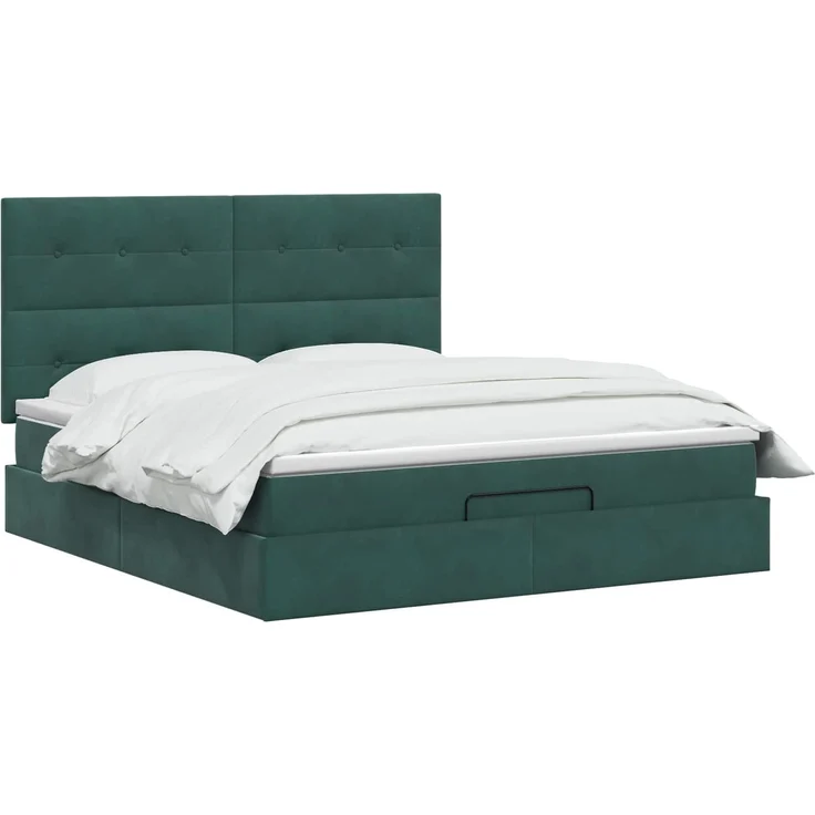 vidaXL Ottoman-Bett mit Matratze und LED Dunkelgrün 160 x 200 cm Samt 3458316 – Bild 3