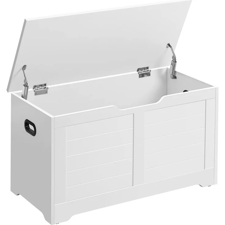 VASAGLE Schuhbank, Sitzbank mit Stauraum, Sitztruhe mit 2 Sicherheitsscharnieren, Aufbewahrungsschrank, Landhausstil, 40 x 80 x 46 cm, für Flur, Schlafzimmer, Wohnzimmer, wolkenweiß LSB063T14
