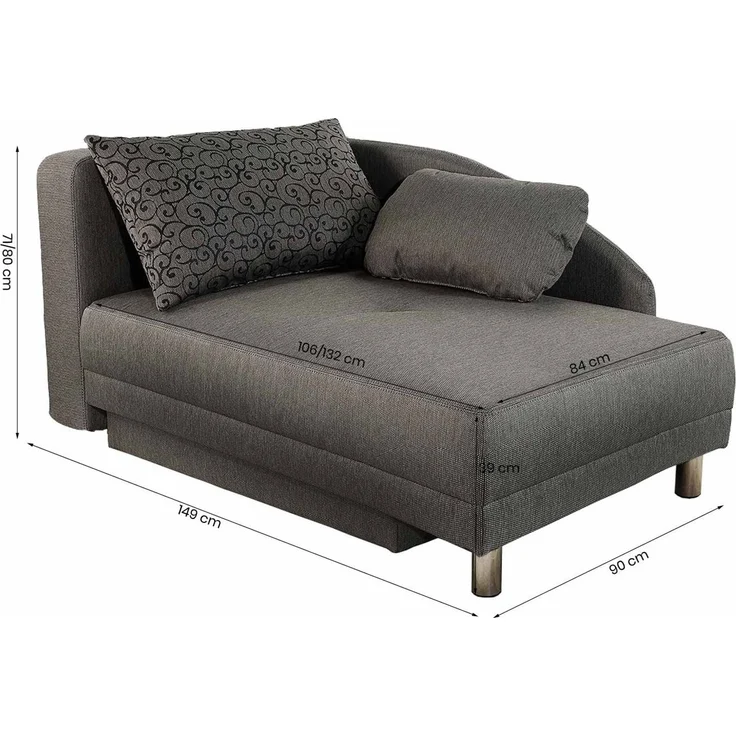 Récamiere-Schlafsofa Federkern Couch Liege Gästebett mit Bettkasten in Grau – Bild 7