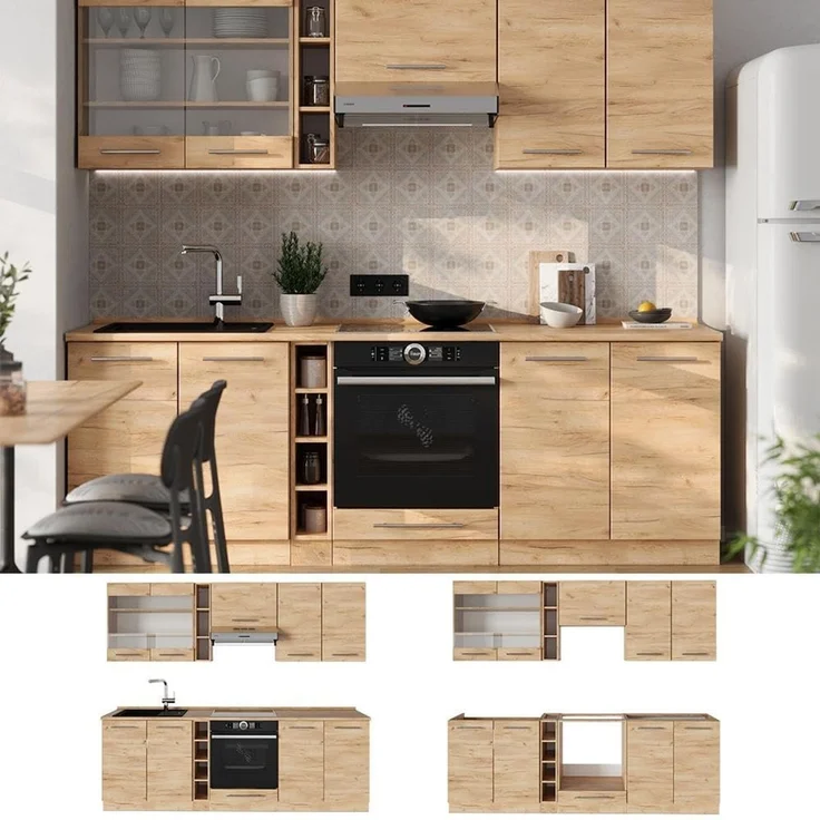 Küchenzeile Fame-Line Goldkraft Eiche 235 cm , AP Eiche Vicco – Bild 5