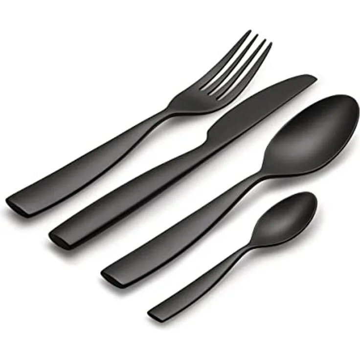 Alessi Dressed en Plein Air MW74S16 B - 16-teiliges Design-Besteckset mit Dekorationen, Melamin, Schwarz