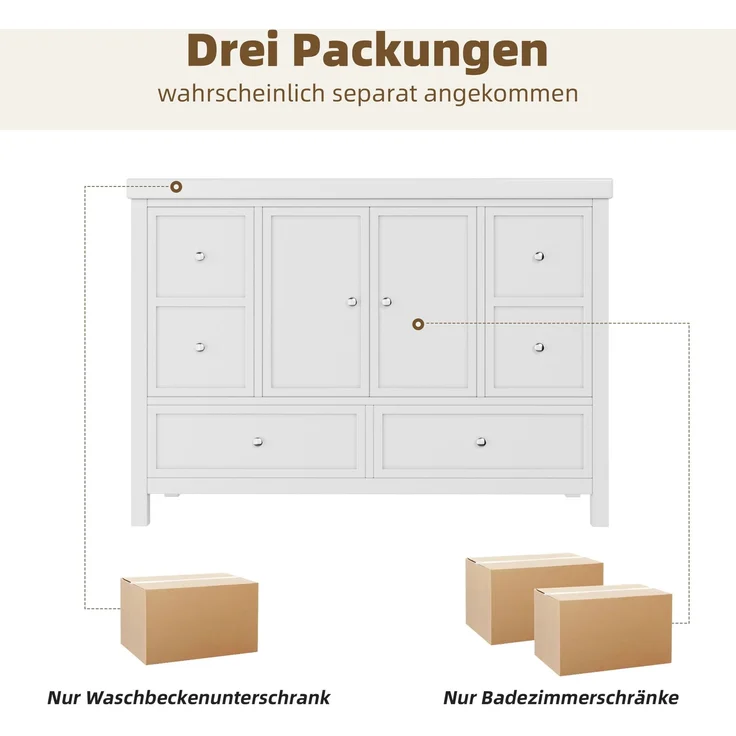 Badezimmerwaschtisch 120x50x86,5 cm mit Kunstharzbecken, 4 Schubladen und 2 Türen – Weiß – Bild 7