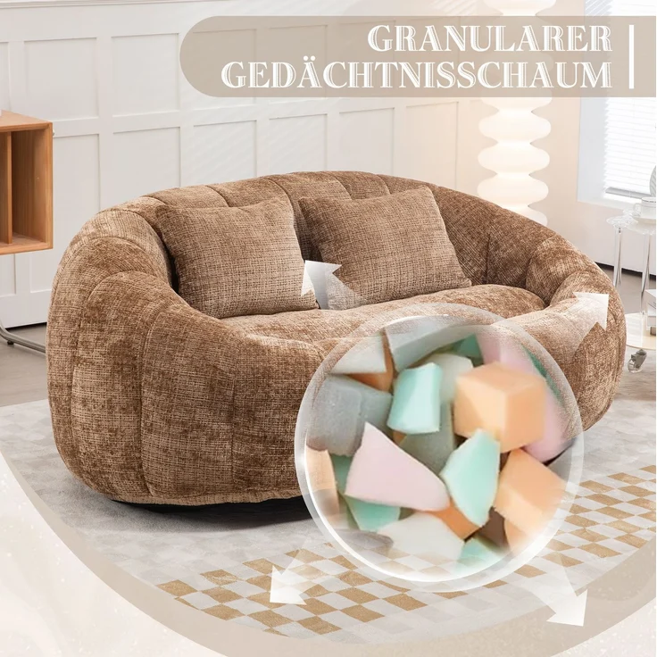 Bean Bag Sofa Lounger 150x95x63 cm, Kaffee Chenille, hohe Rückenlehne, Indoor/Outdoor – Bild 6