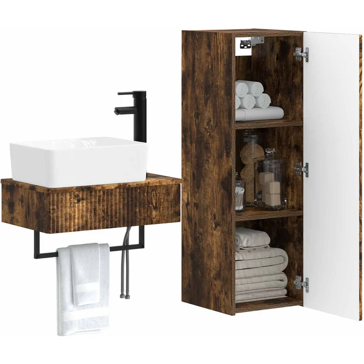 vidaXL Badezimmerschrank-Set 2 stk. Geräucherte Eiche 3406108 – Bild 3